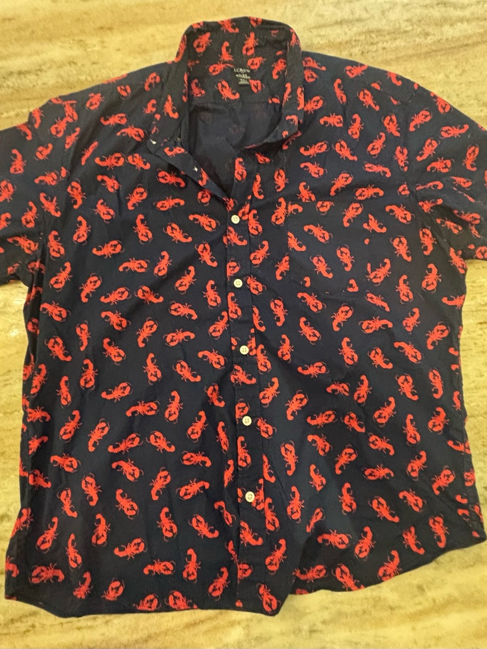J. Crew Navy Short-Sleeve Button-Down with Red Lobster Print